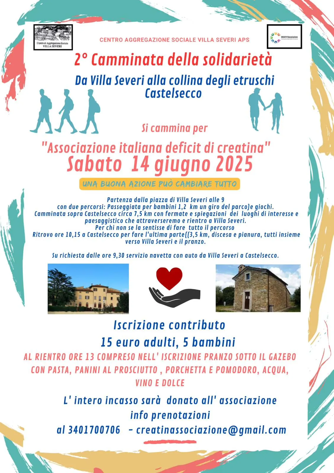 Locandina della 2ª Camminata della solidarietà, sabato 14 giugno 2025, Villa Severi
